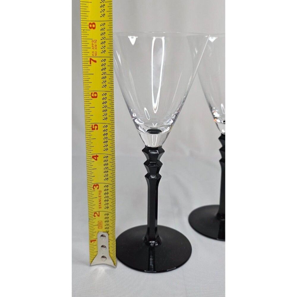 Vintage Sasaki Black Tie Crystal Martini Glasses | Pair | Black Geometric Stem - Picture 11 of 11
